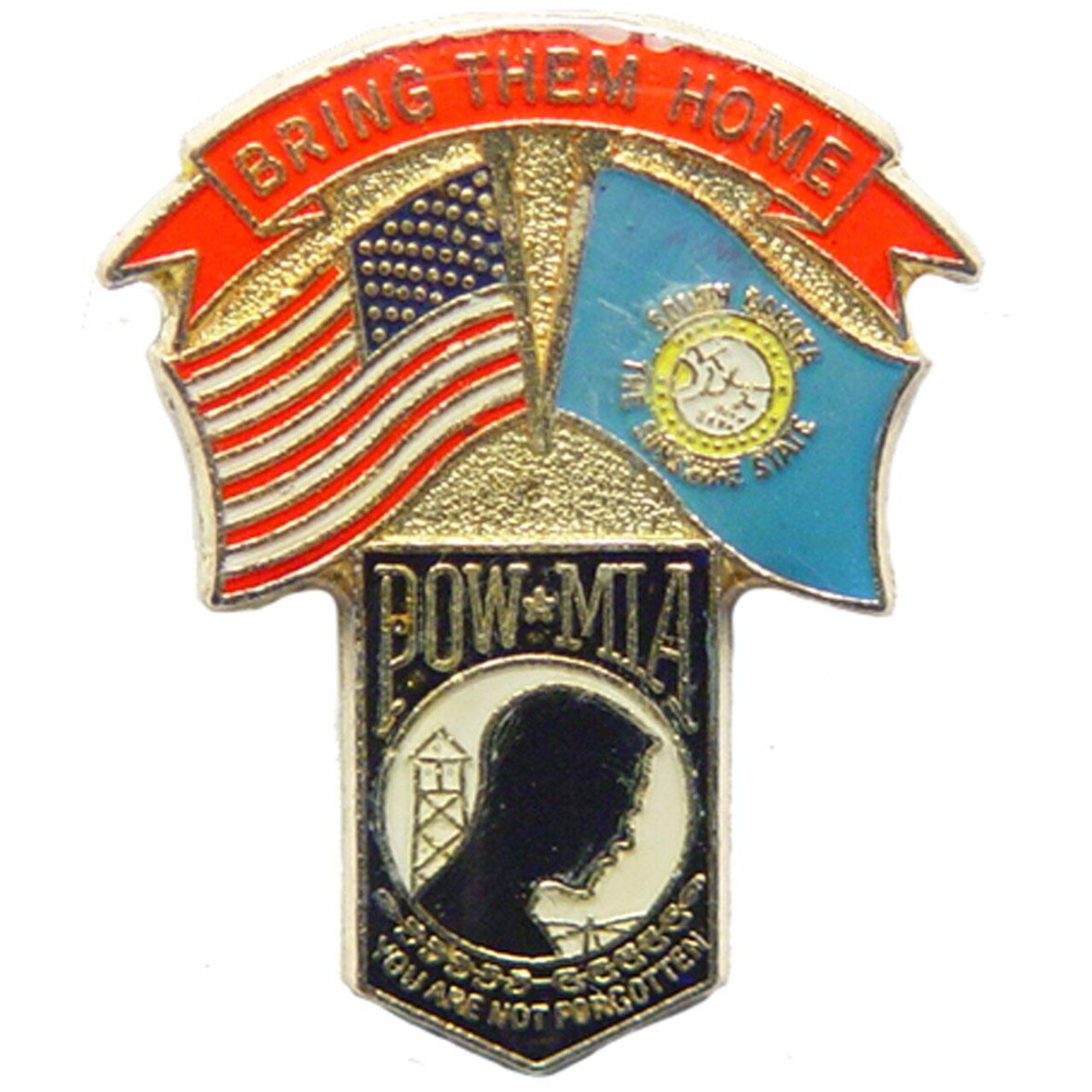American POW &#x26; South Dakota Flags Pin 1 1/4&#x22;